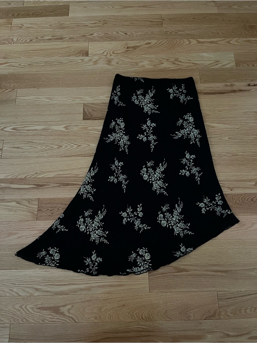 Black Floral A-Line Midi Skirt